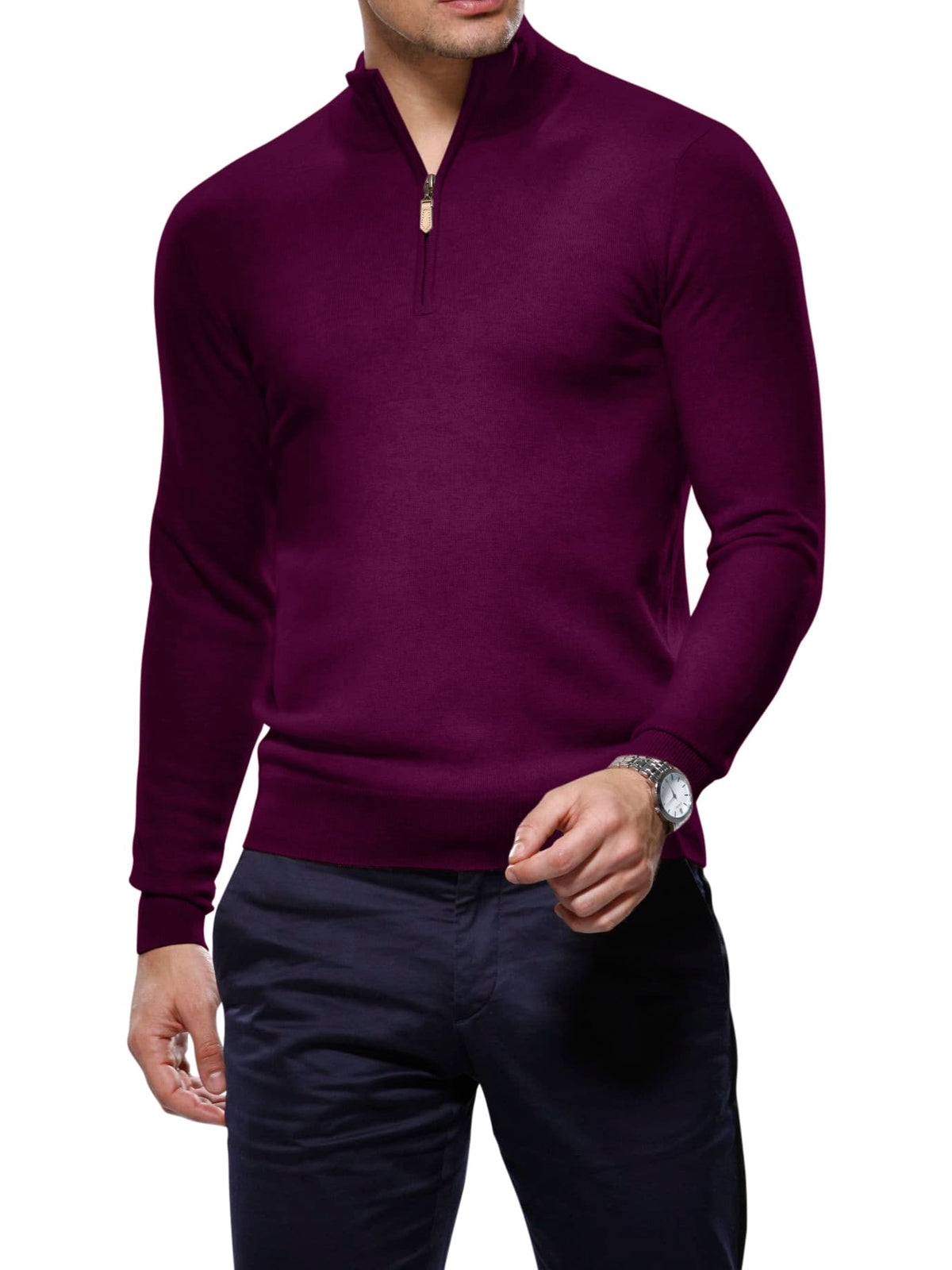 (product) Light Purple Merino Wool 1/4 Zip Mock Sweater - custom suits nyc bespoke tailor midtown, noho