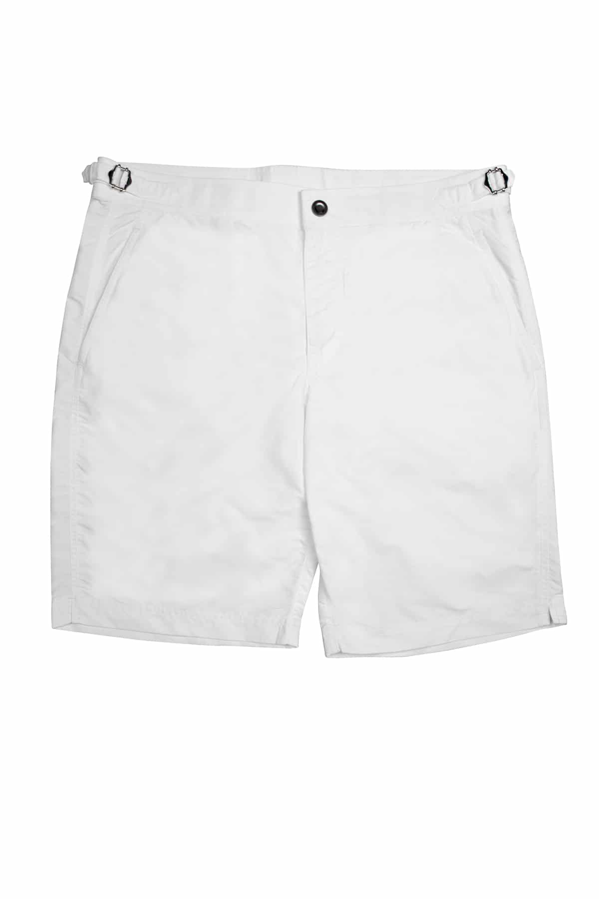 (product) White Solid "Brunch to Beach" Swim Shorts, front view - custom suits nyc bespoke tailor midtown, noho