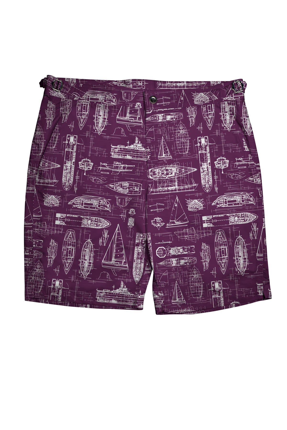(product) Purple Swim Shorts with White Boats - custom suits nyc bespoke tailor midtown, noho
