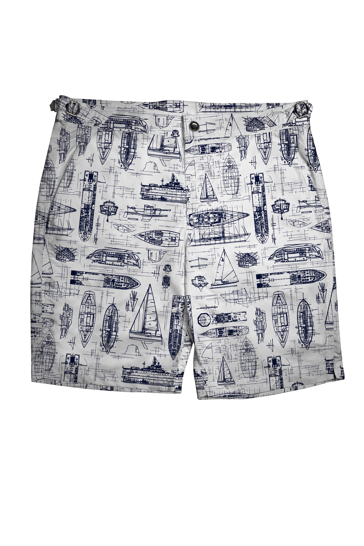 (product) White Swim Shorts with Navy Boats - custom suits nyc bespoke tailor midtown, noho