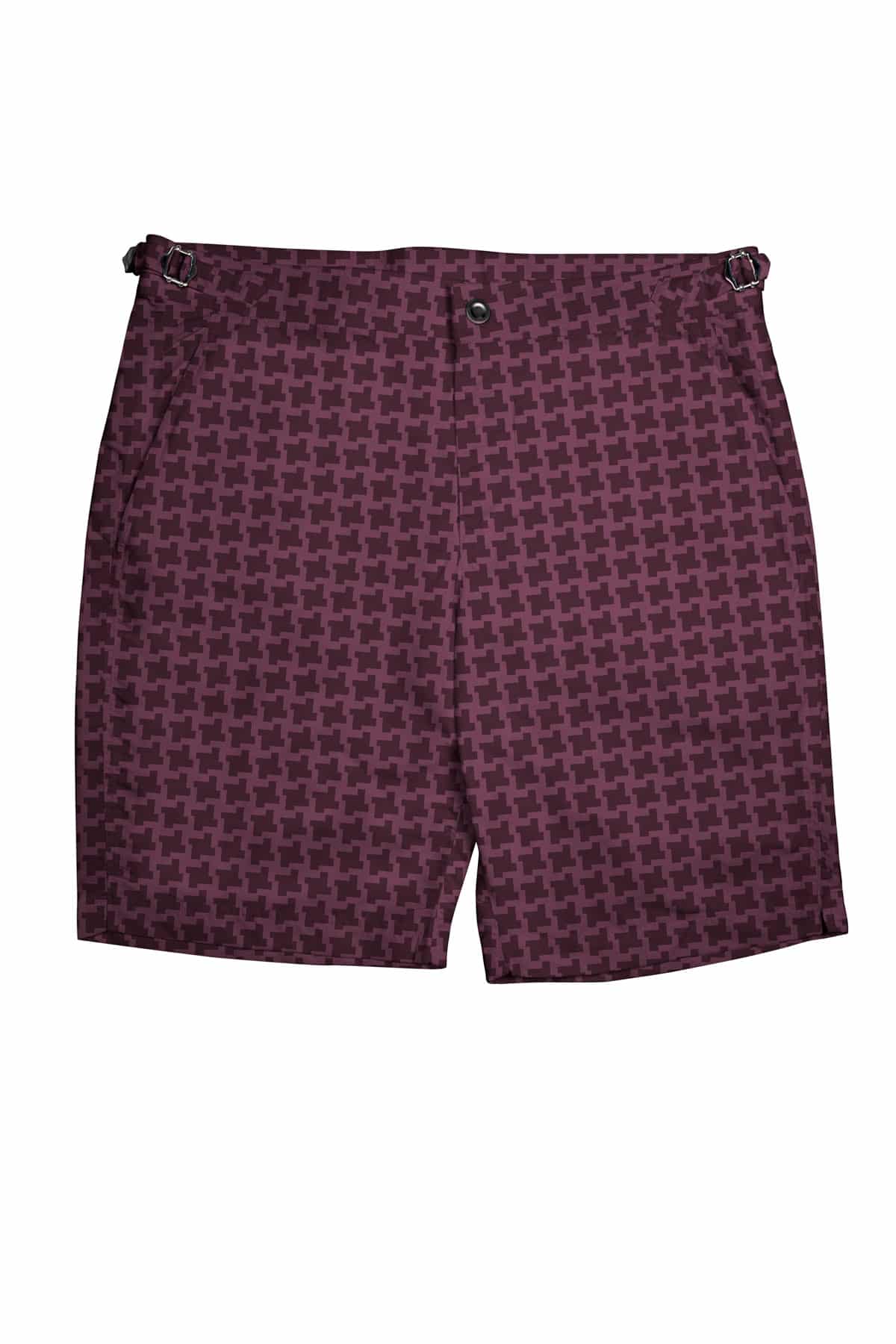 (product) Burgundy Houndstooth Swim Shorts - custom suits nyc bespoke tailor midtown, noho