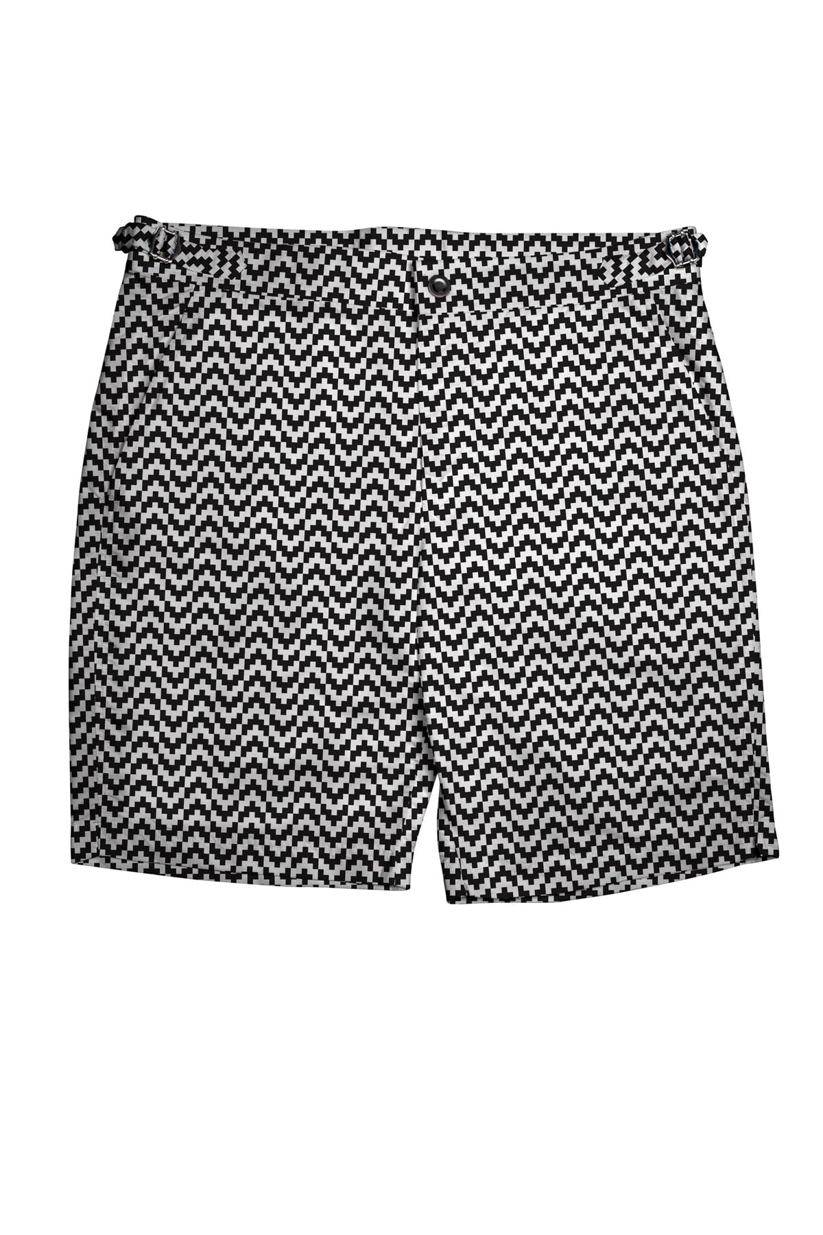 (product) Black & White Zig-Zag Swim Shorts - custom suits nyc bespoke tailor midtown, noho