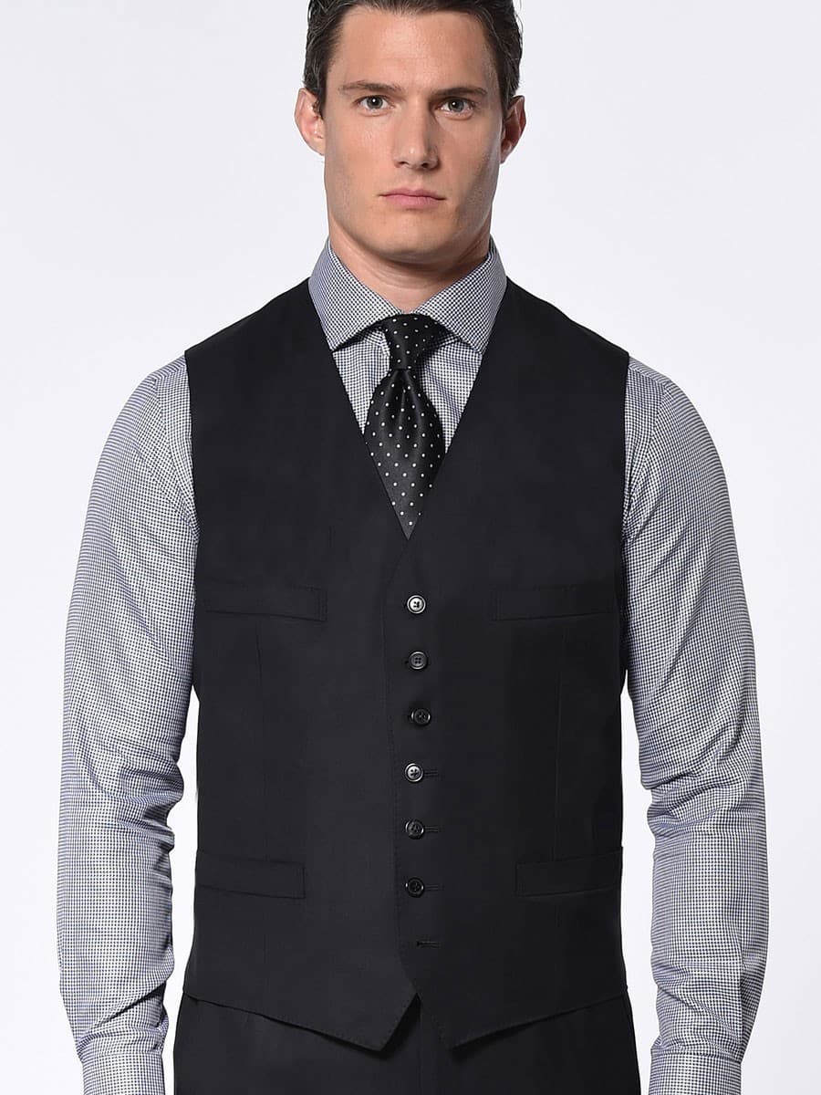(product) Black Twill Classic 7-Button Vest - custom suits nyc bespoke tailor midtown, noho