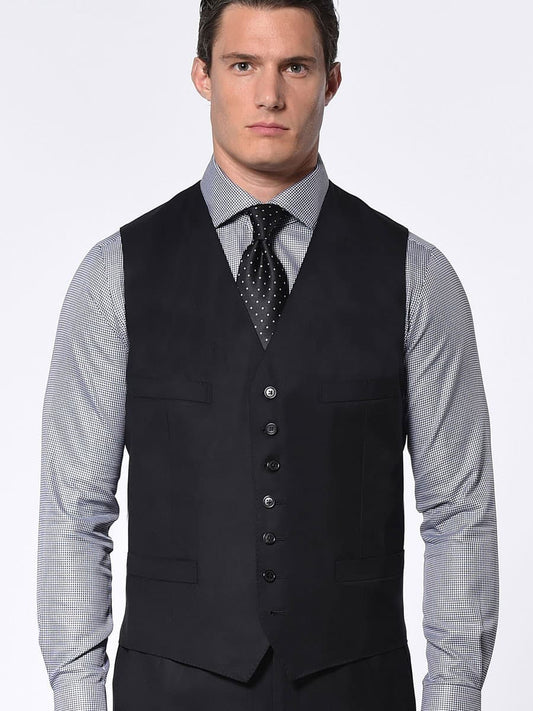 (product) Black Twill Classic 7-Button Vest - custom suits nyc bespoke tailor midtown, noho