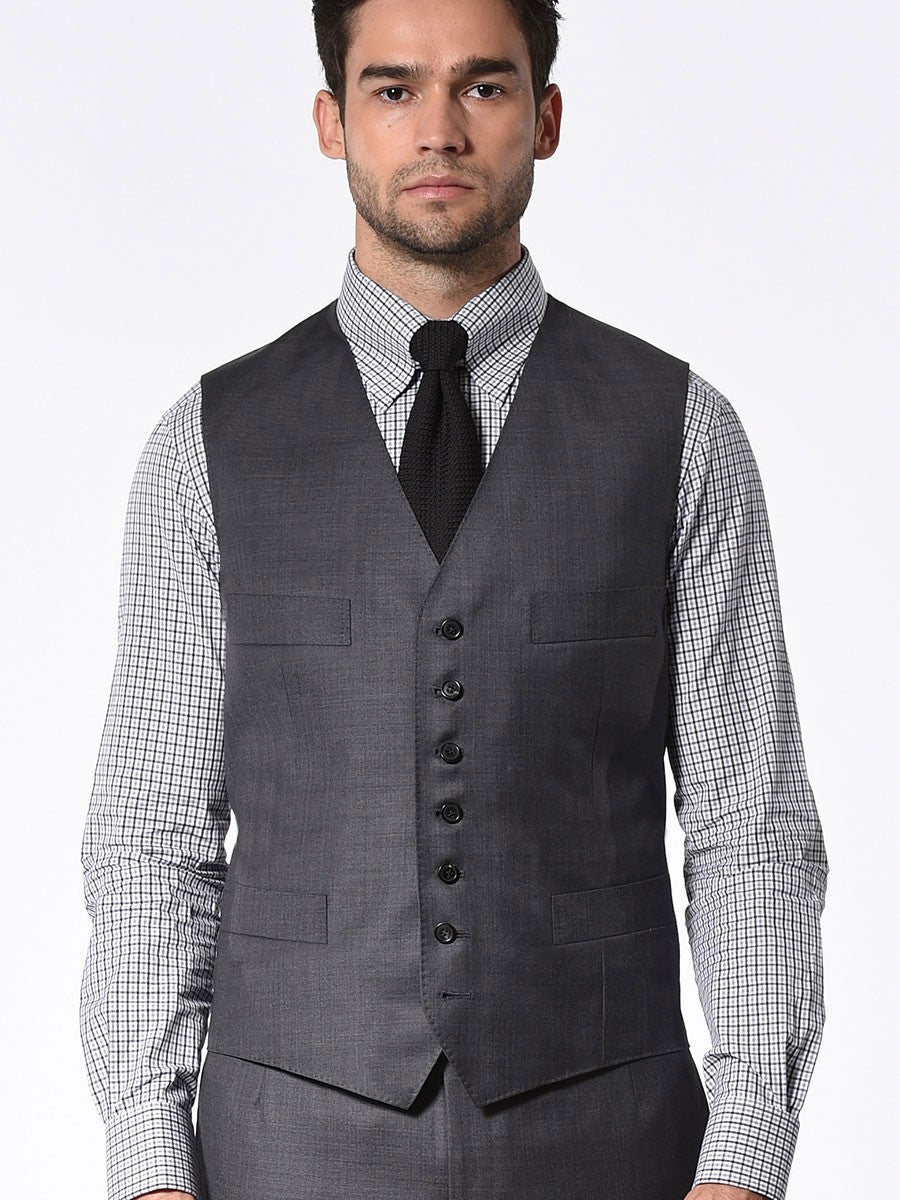 (product) Charcoal Pick & Pick Signature 7-Button Vest - custom suits nyc bespoke tailor midtown, noho