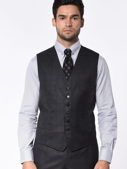 (product) Charcoal Houndstooth Windowpane Bespoke Signature 7-Button Vest - custom suits nyc bespoke tailor midtown, noho