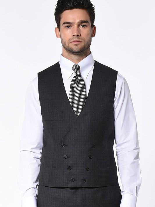 (product) Charcoal Gun Check Signature 8-Button Vest - custom suits nyc bespoke tailor midtown, noho