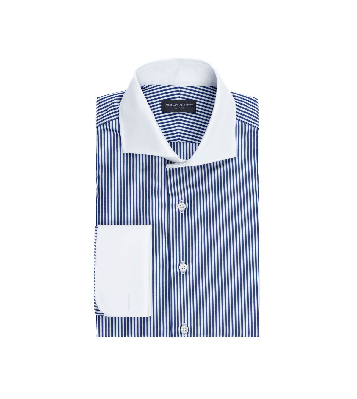 Navy Bengal Stripe Contrast Collar French Cuff Dress Shirt - He Spoke Style Shop - custom suits nyc bespoke tailor midtown, noho