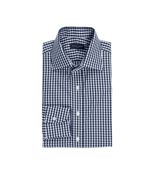 Navy Blue Gingham Dress Shirt - He Spoke Style Shop - custom suits nyc bespoke tailor midtown, noho