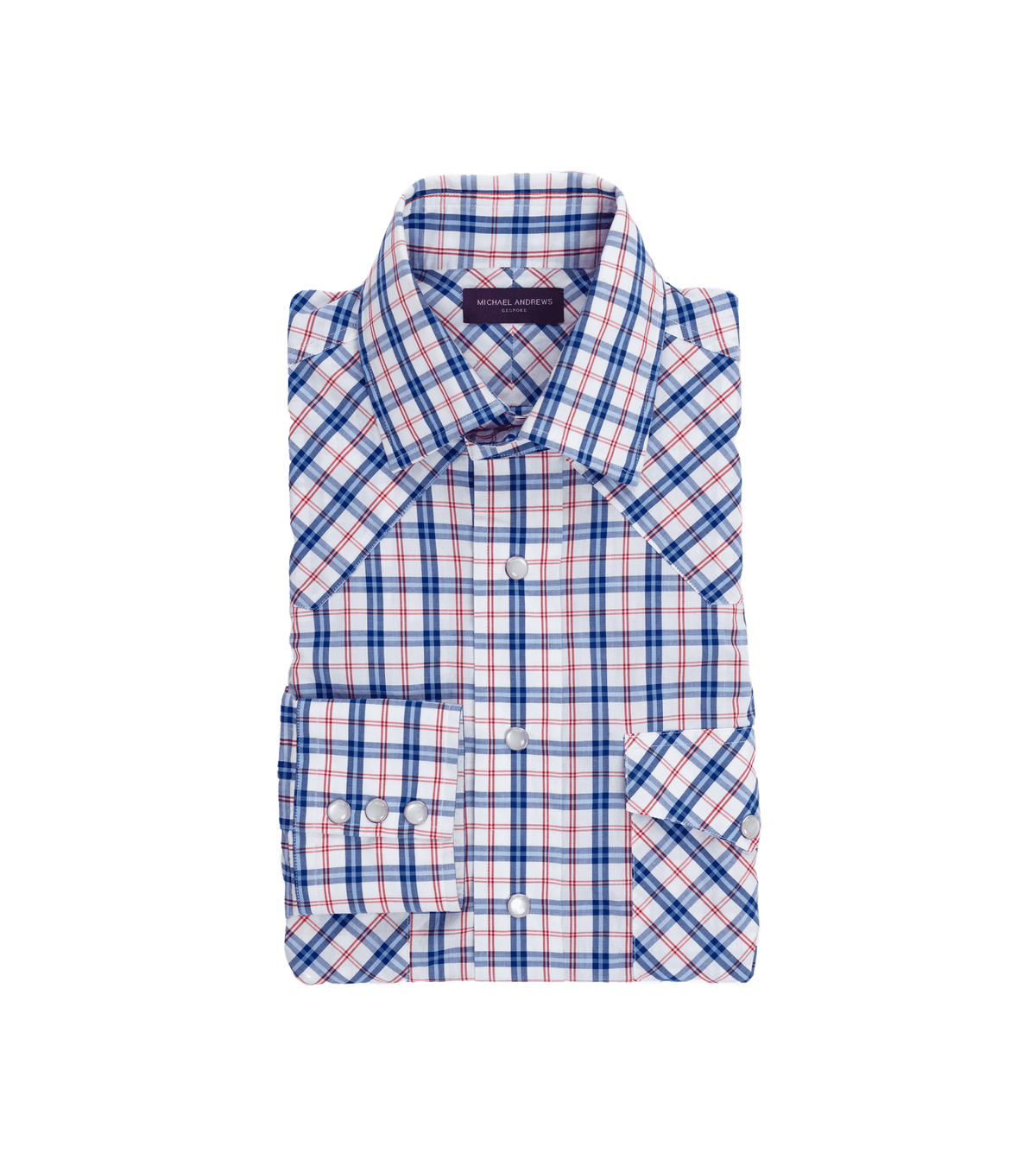 Navy Blue And Red Plaid Western Shirt With Snaps - He Spoke Style Shop - custom suits nyc bespoke tailor midtown, noho