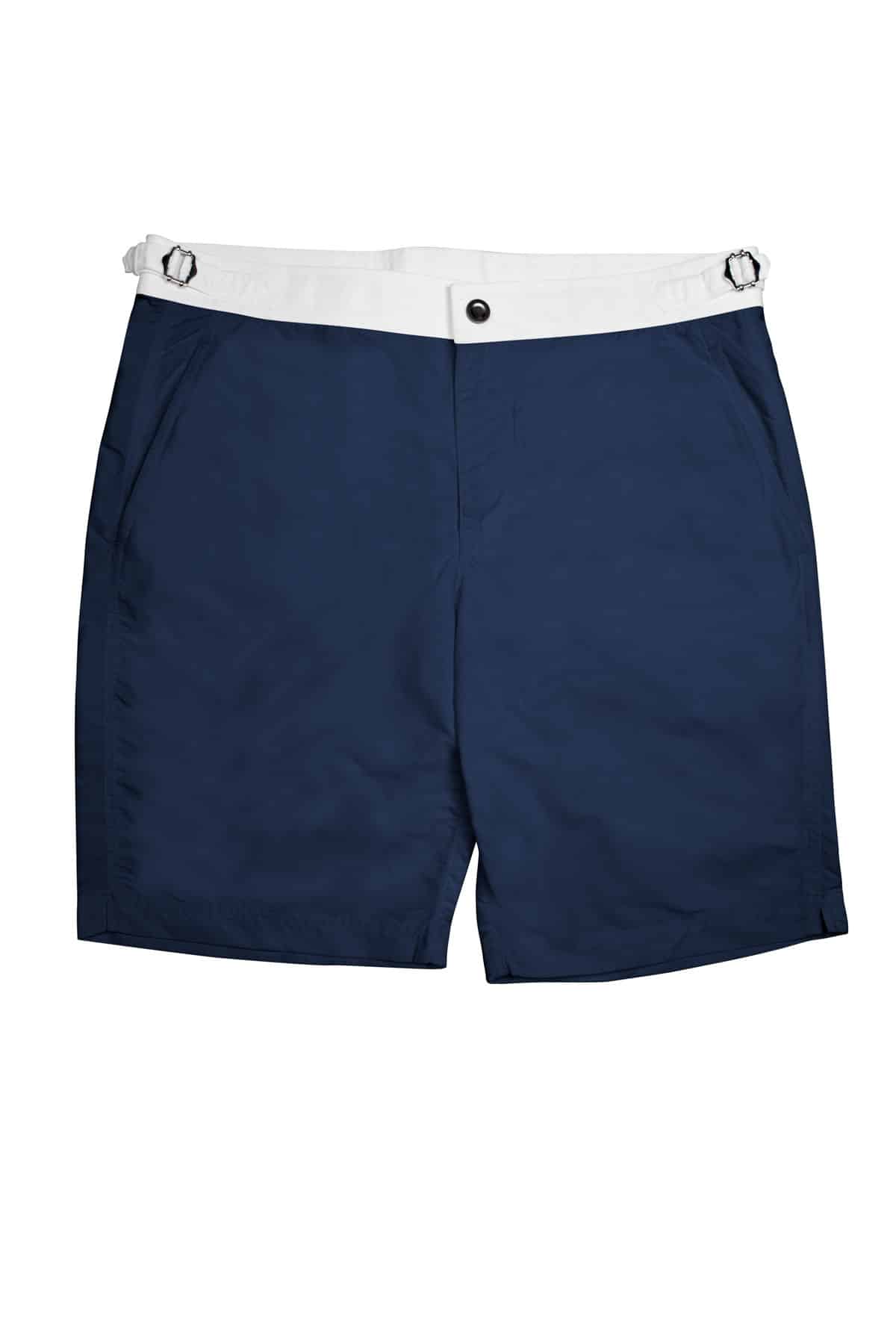 (product) Navy Blue Swim Shorts with White Waistband - custom suits nyc bespoke tailor midtown, noho