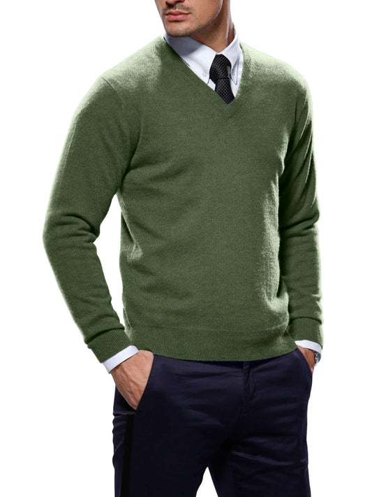 (product) Olive Cashmere V-Neck Sweater - custom suits nyc bespoke tailor midtown, noho