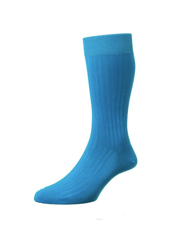 (product) Pantherella Danvers Mid-Calf Cotton Socks - Bright Turquise - custom suits nyc bespoke tailor midtown, noho