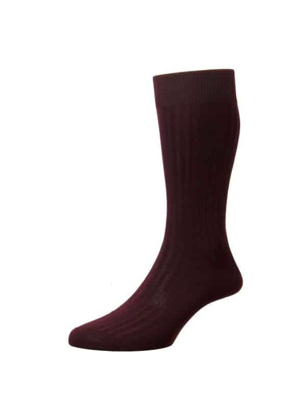 (product) Pantherella Danvers Mid-Calf Cotton Socks - Burgundy - custom suits nyc bespoke tailor midtown, noho