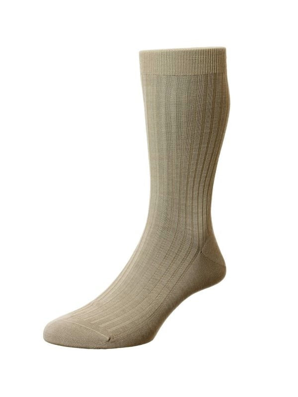 (product) Pantherella Danvers Mid-Calf Cotton Socks - Light Khaki - custom suits nyc bespoke tailor midtown, noho