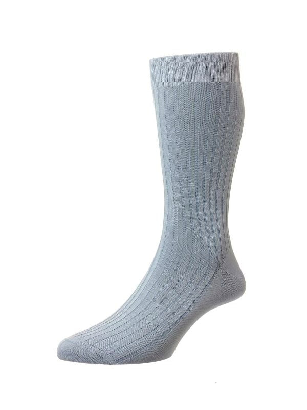 (product) Pantherella Danvers Mid-Calf Cotton Socks - Sky Blue - custom suits nyc bespoke tailor midtown, noho