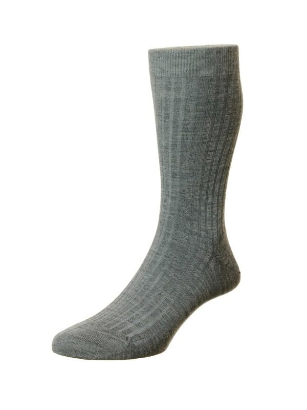 (product) Pantherella Laburnum Mid-Calf Wool Socks - Mid Grey Mix - custom suits nyc bespoke tailor midtown, noho