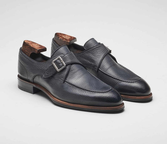 (product) Parma Smoke Monk Strap, Front view of the pair - custom suits nyc bespoke tailor midtown, noho