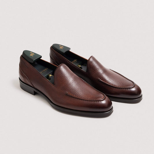 (product) Justin Loafer Pebble Grain Cadmio, Front view of the pair - custom suits nyc bespoke tailor midtown, noho