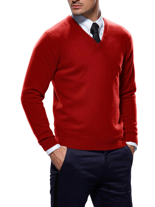 (product) Bright Red Cashmere V-Neck Sweater - custom suits nyc bespoke tailor midtown, noho