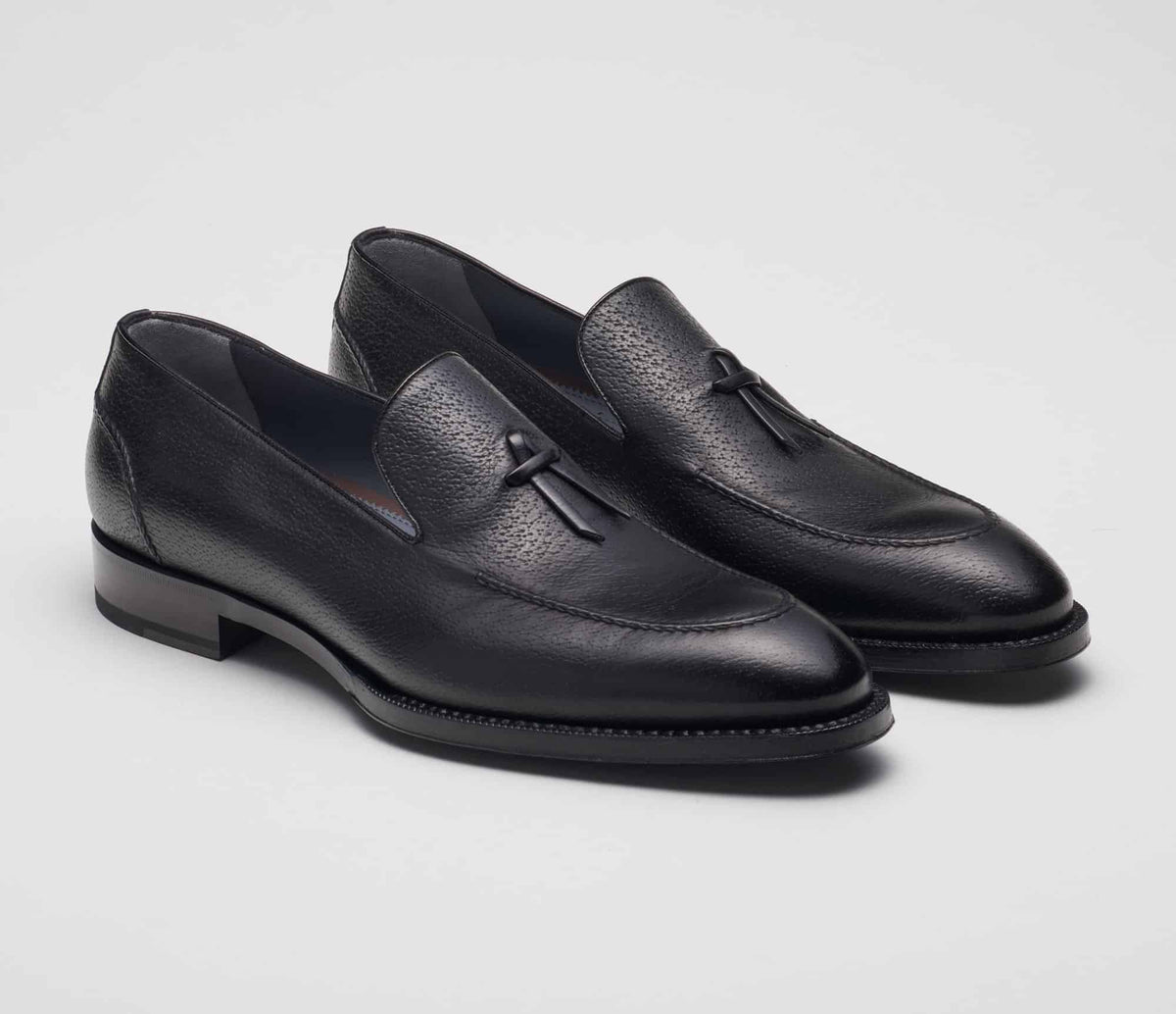 (product) Livorno Nero Italian Loafer, Front view of the pair - custom suits nyc bespoke tailor midtown, noho