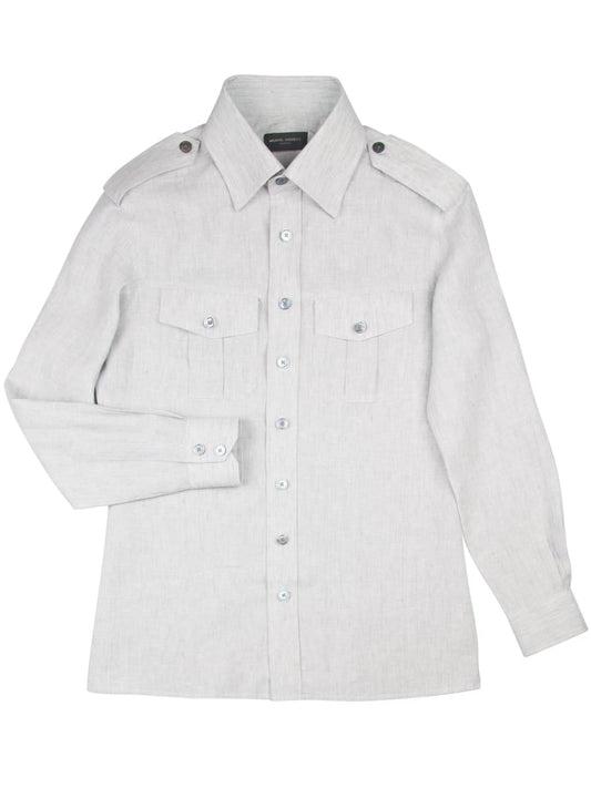 (product) Dove Grey Linen Field Shirt, full view - custom suits nyc bespoke tailor midtown, noho