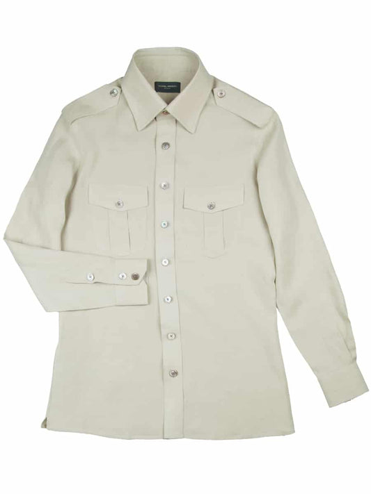 (product) Taupe Linen Field Shirt, full view - custom suits nyc bespoke tailor midtown, noho