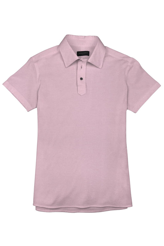 (product) Dark Millennial Pink Pique Short Sleeve Polo Shirt, shown in a flat layout - custom suits nyc bespoke tailor midtown, noho