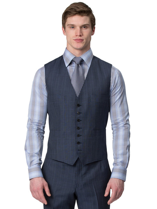 (product) Blue Melange Glen Check Vest - custom suits nyc bespoke tailor midtown, noho