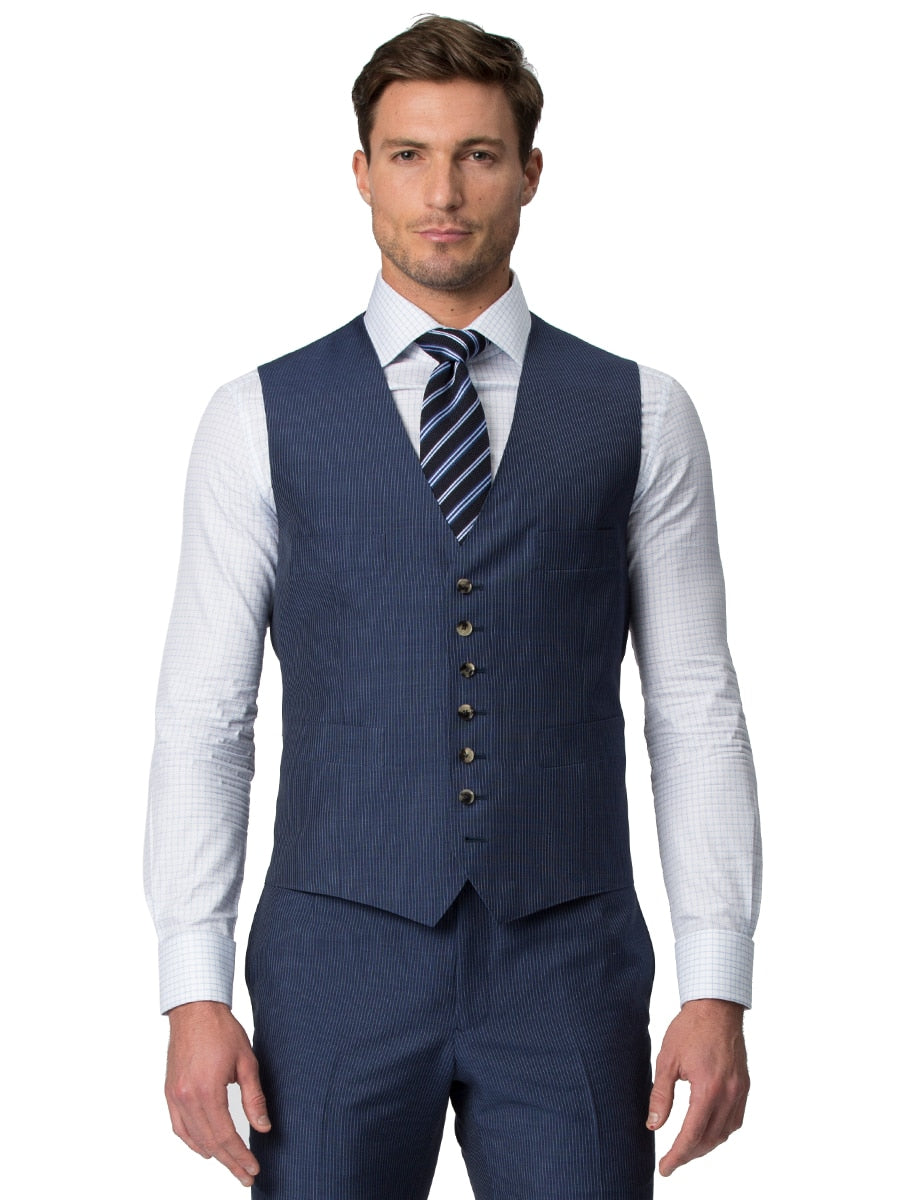 (product) Indigo Narrow Stripe Vest - custom suits nyc bespoke tailor midtown, noho