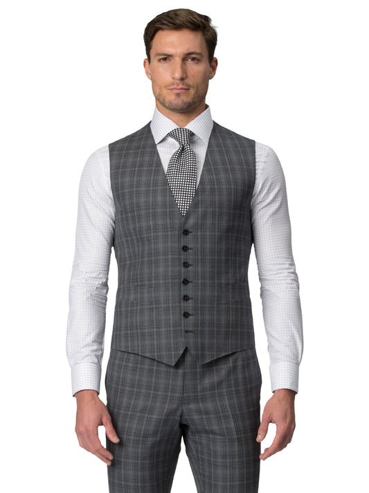 (product) Medium Grey Complex Windowpane Vest - custom suits nyc bespoke tailor midtown, noho