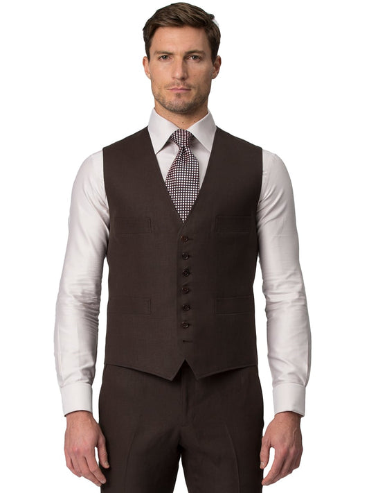 (product) Dark Brown Linen Vest - custom suits nyc bespoke tailor midtown, noho