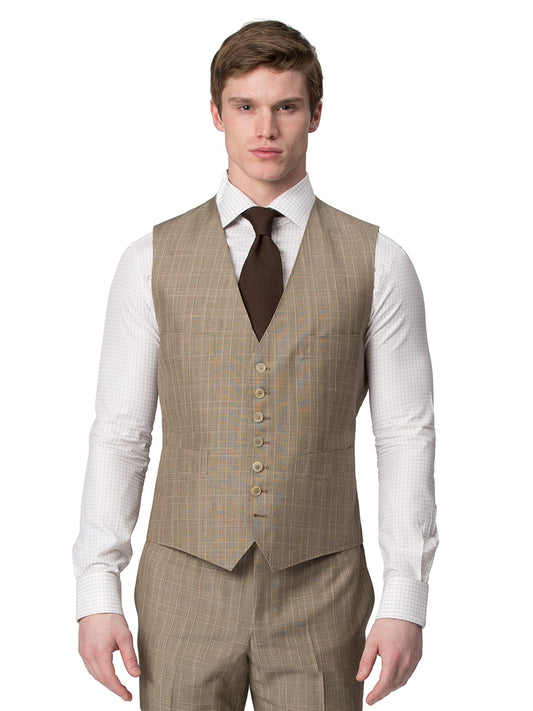 (product) Tobacco Melange Glen Check Vest - custom suits nyc bespoke tailor midtown, noho