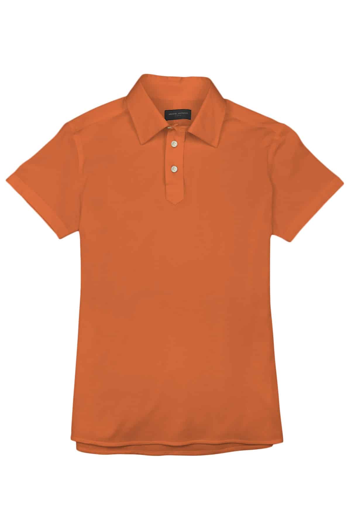 (product) Orange Pique Polo Shirt, front view - custom suits nyc bespoke tailor midtown, noho