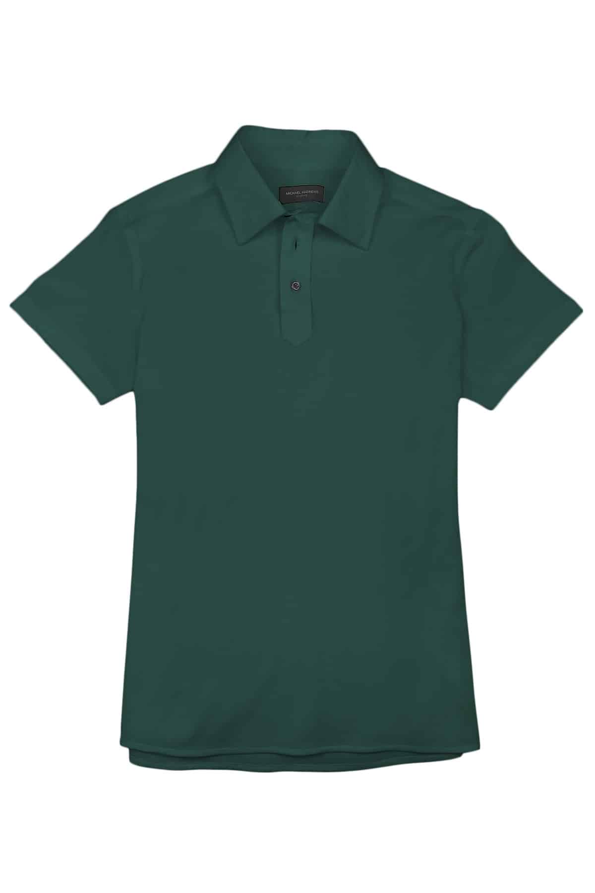 (product) Dark Forest Green Pique Polo Shirt, front view - custom suits nyc bespoke tailor midtown, noho
