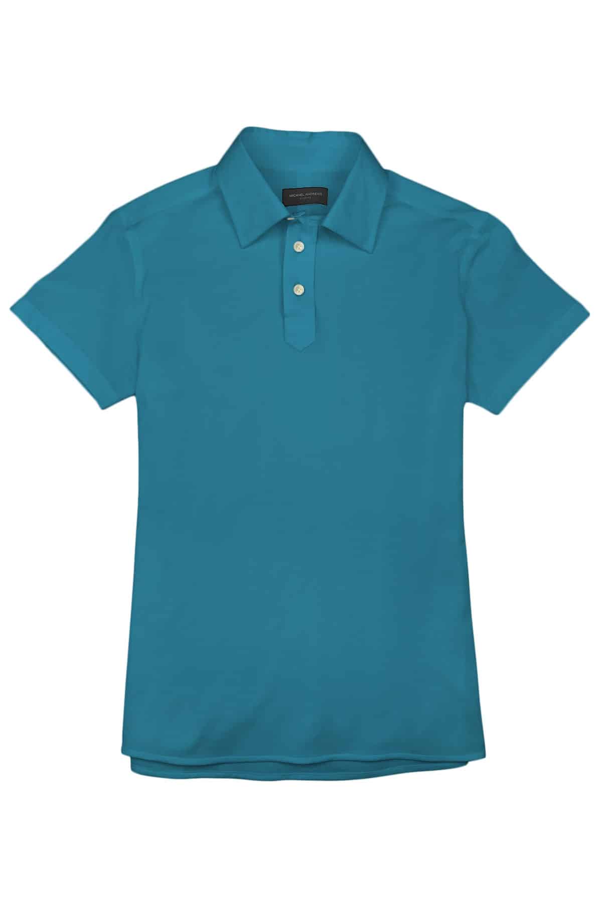 (product) Teal Pique Polo Shirt, front view - custom suits nyc bespoke tailor midtown, noho