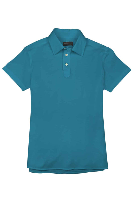 (product) Teal Pique Polo Shirt, front view - custom suits nyc bespoke tailor midtown, noho