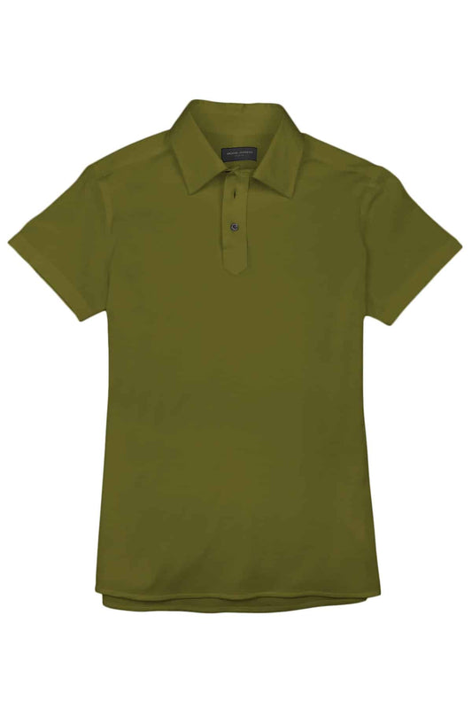 (product) Army Green Pique Polo Shirt, front view - custom suits nyc bespoke tailor midtown, noho
