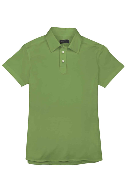 (product) Light Fern Green Pique Polo Shirt, front view - custom suits nyc bespoke tailor midtown, noho