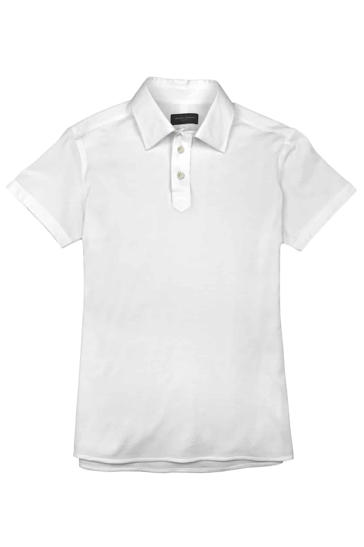 (product) White Pique Short Sleeve Polo Shirt, front view - custom suits nyc bespoke tailor midtown, noho