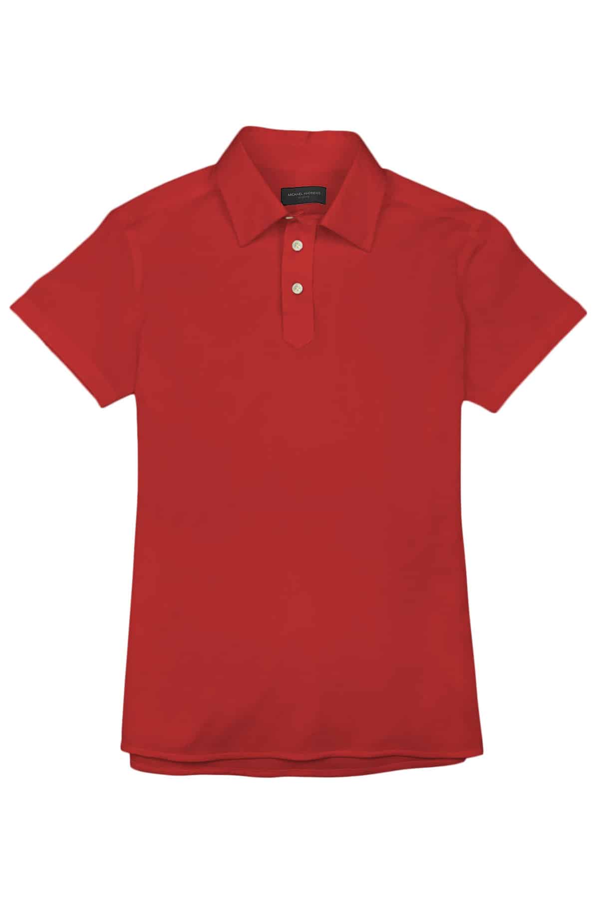 (product) Bright Red Pique Polo Shirt, front view - custom suits nyc bespoke tailor midtown, noho