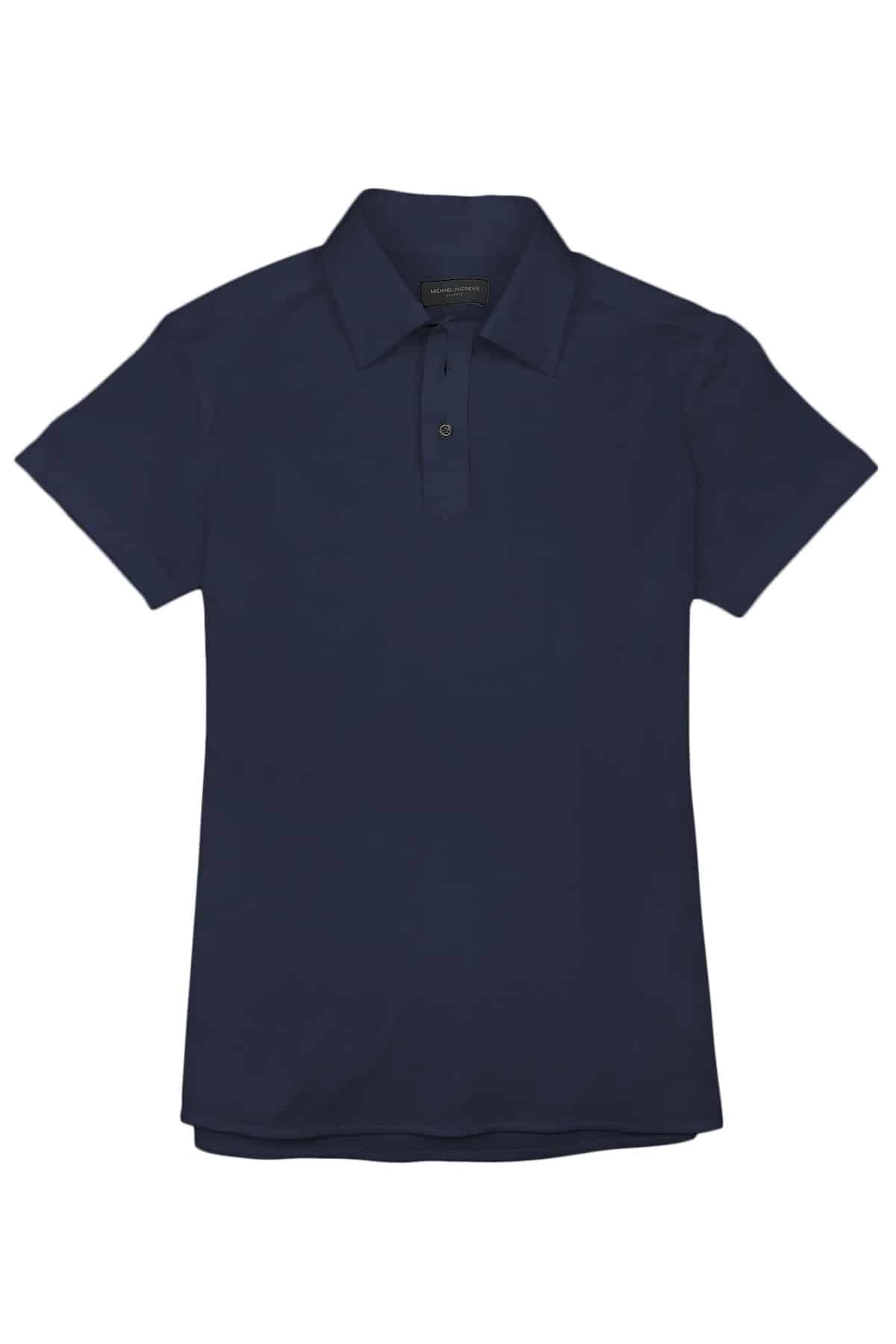 (product) Navy Blue Pique Polo Shirt, front view - custom suits nyc bespoke tailor midtown, noho