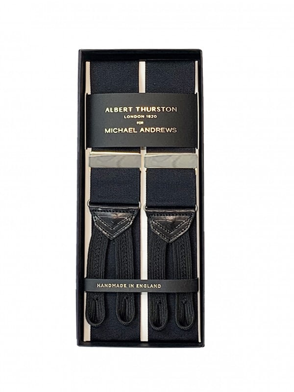 Albert Thurston Black Solid Suspenders with Silver Hardware (Short) - custom suits nyc bespoke tailor midtown, noho