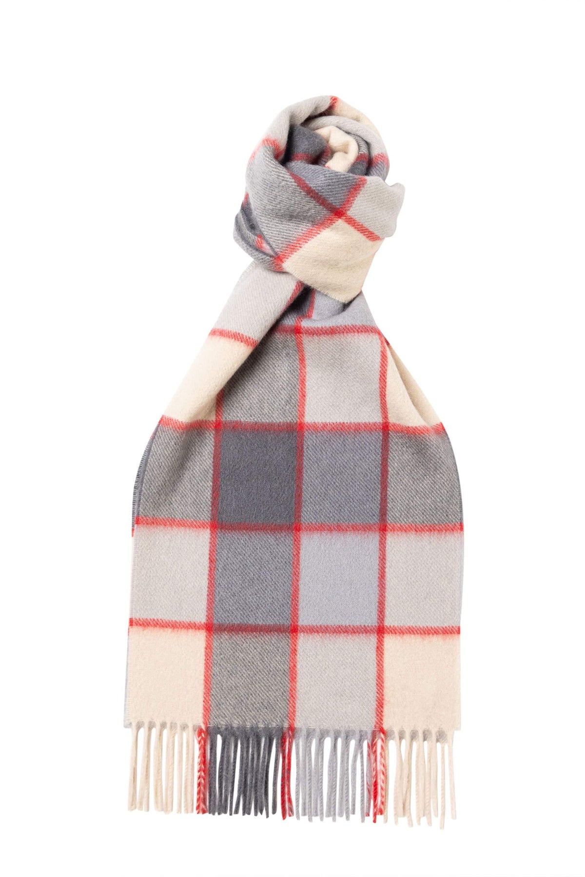 (product) Beige x Grey Plaid Cashmere Scarf, knotted - custom suits nyc bespoke tailor midtown, noho