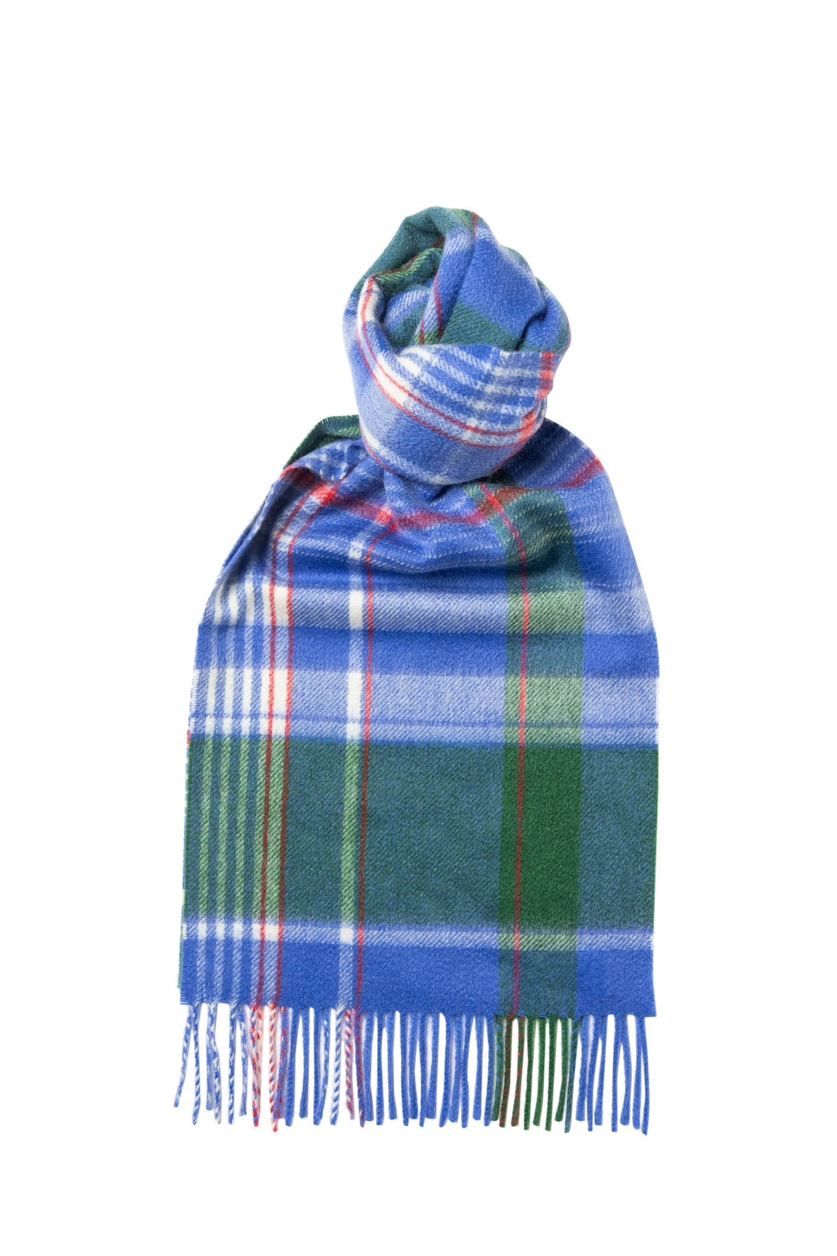 (product) Green x Blue Plaid Cashmere Scarf, knotted - custom suits nyc bespoke tailor midtown, noho