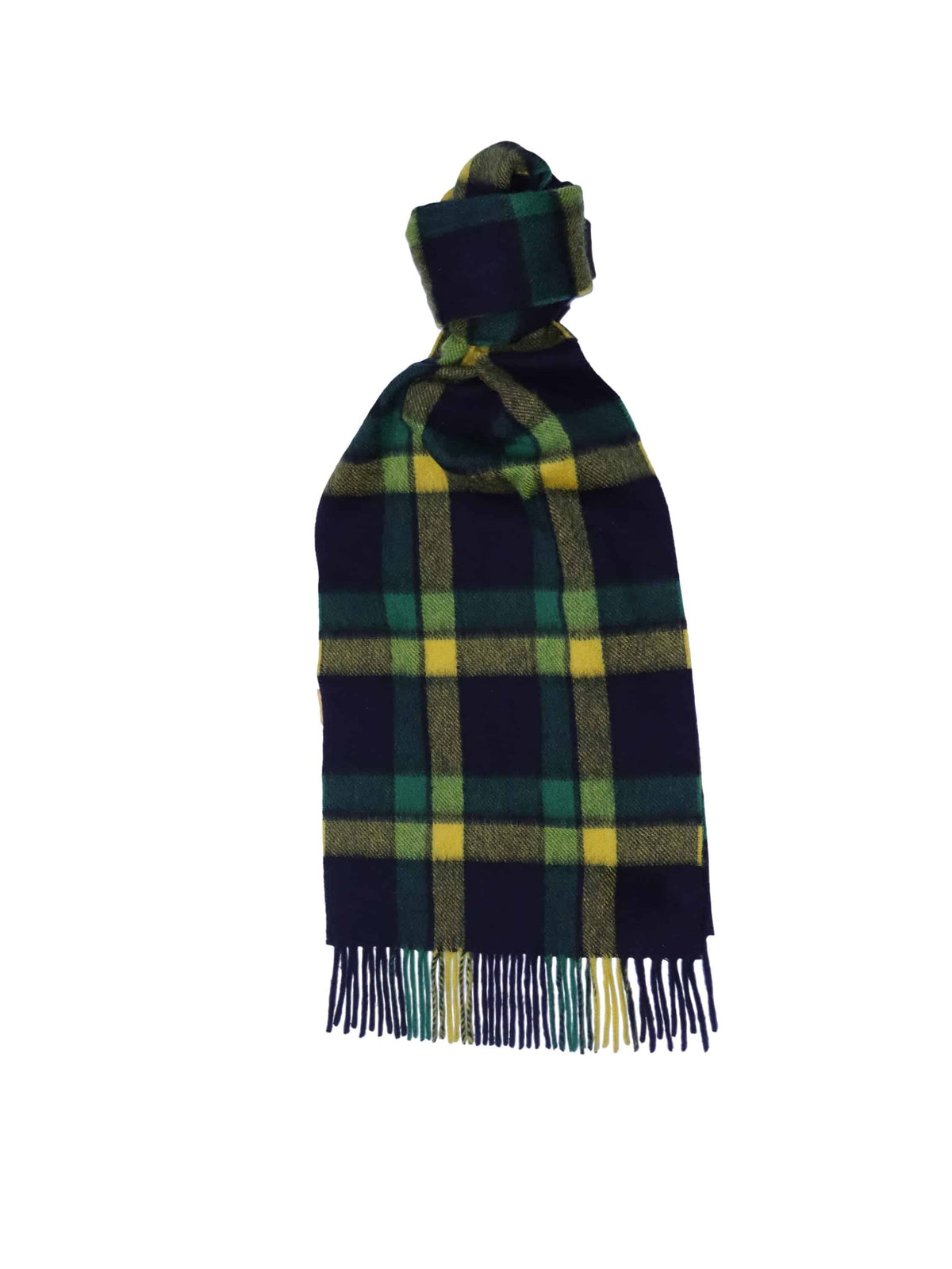 (product) Black x Yellow Modern Tartan Cashmere Scarf, knotted - custom suits nyc bespoke tailor midtown, noho