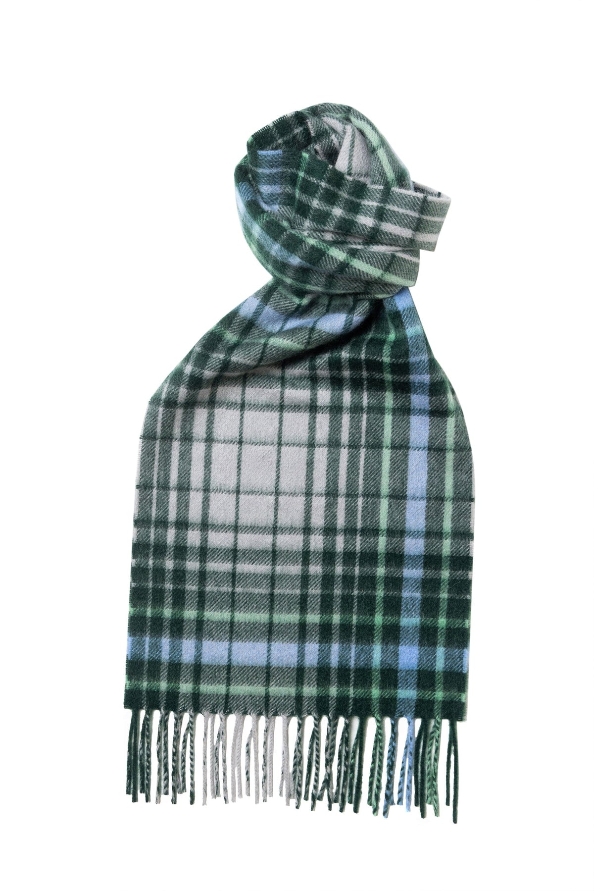 (product) Green x Grey Plaid Cashmere Scarf, knotted - custom suits nyc bespoke tailor midtown, noho