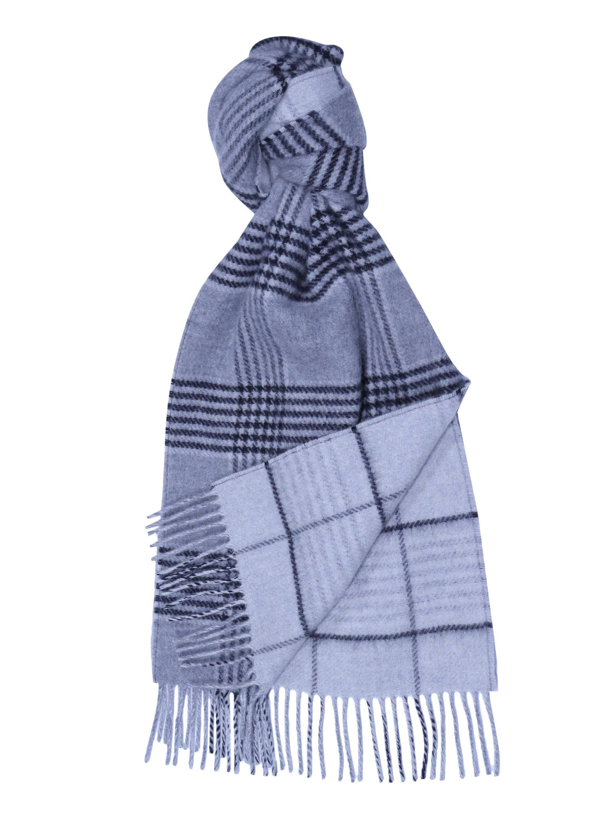 (product) Grey x Windowpane Reversible Classic Check Cashmere Blend Scarf, knotted - custom suits nyc bespoke tailor midtown, noho