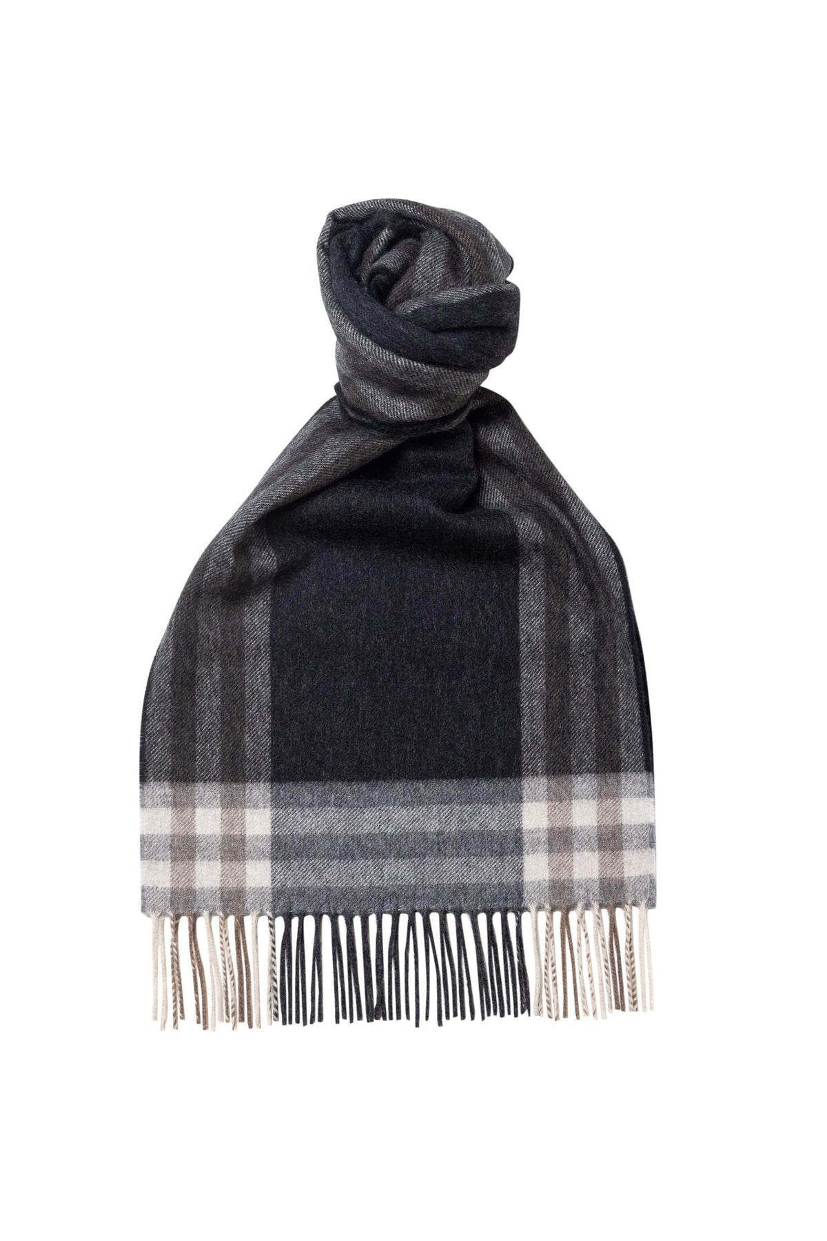 (product) Brown Framed Cashmere Blend Scarf, knotted - custom suits nyc bespoke tailor midtown, noho