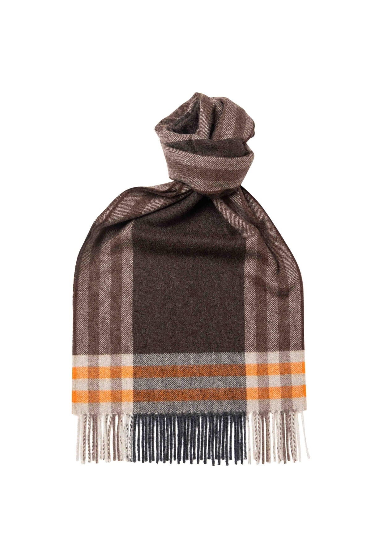 (product) Orange Framed Cashmere Blend Scarf, knotted - custom suits nyc bespoke tailor midtown, noho